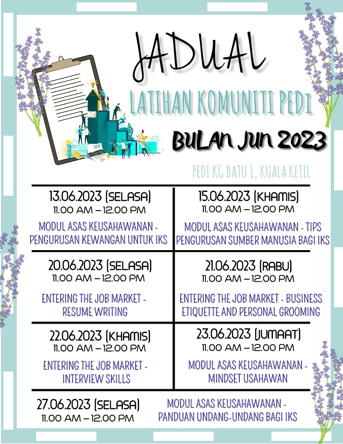 JADUAL LATIHAN KOMUNITI JUN 2023