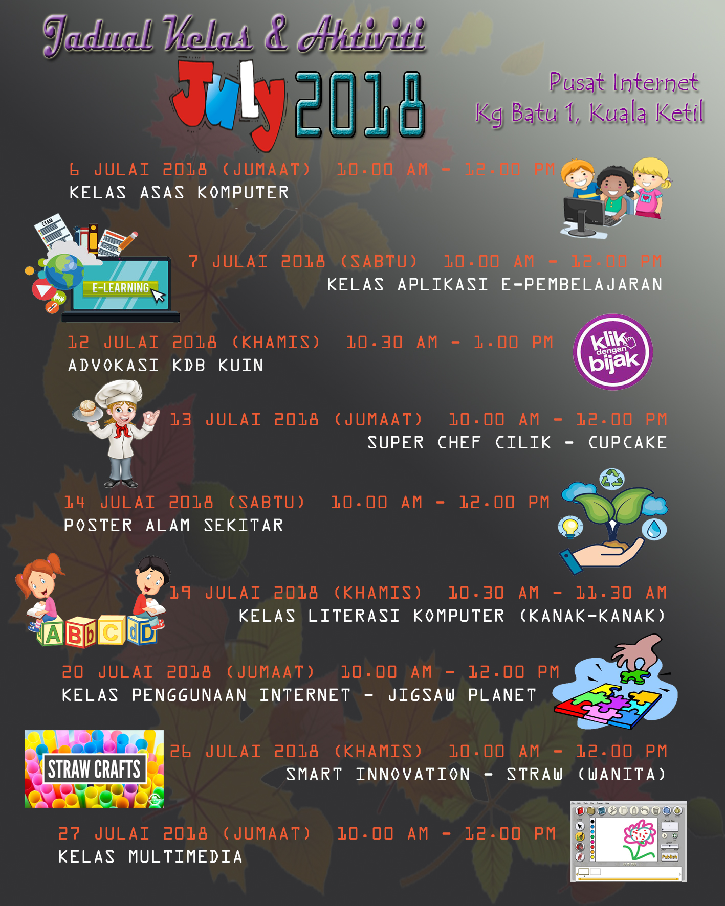 Jadual Aktiviti Julai 2018