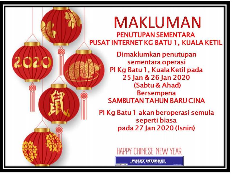 Notis Makluman chinese new year 2020