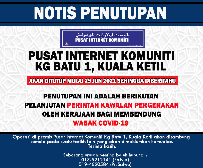 Notis Penutupan Covid 19 terbaru