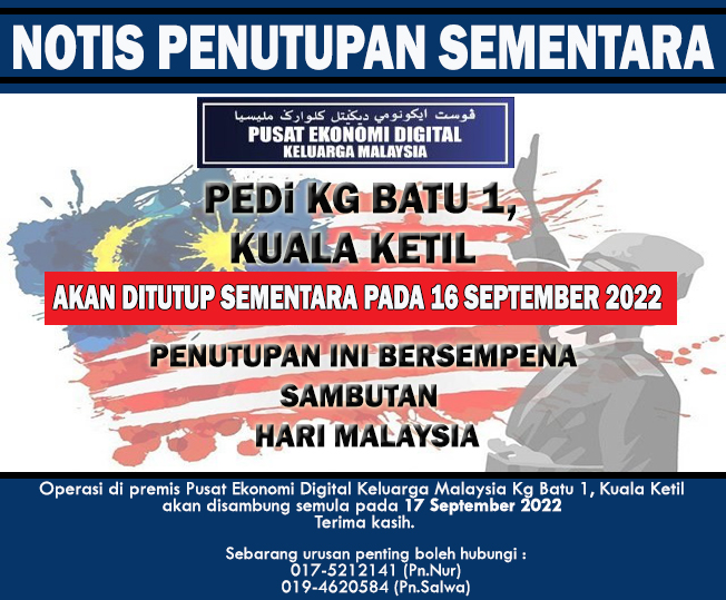 Notis Penutupan PEDI Hari Malaysia